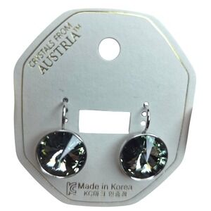 NWT‎ SwarovskiElement BlackDiamond Gray 15mm Leverback Earrings PlatinumPlated
